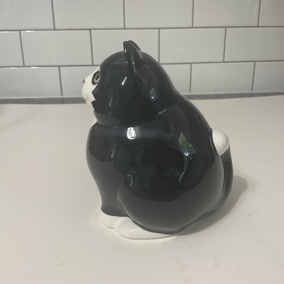 VTG Fat Tuxedo Cat Piggy Bank Ceramic Black and White Cat - Picture 6 of 7